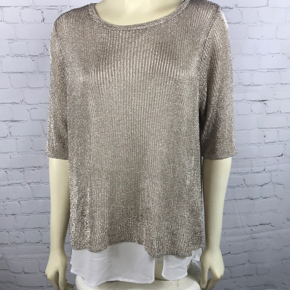 🎁NWT Chico’s Gold Metallic Sweater Top Large🎁 - Picture 1 of 5
